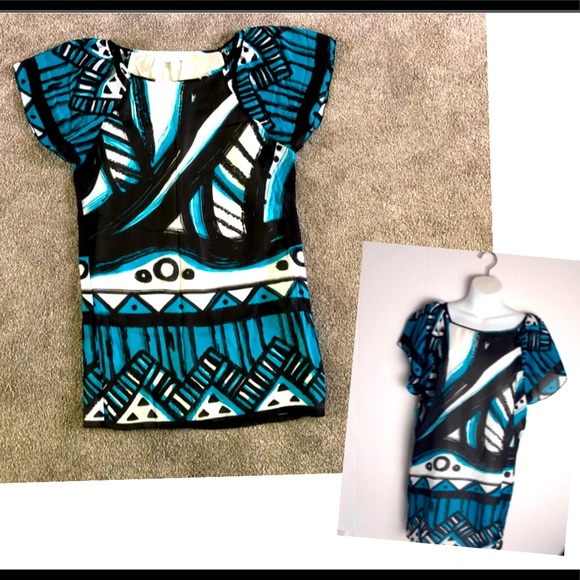 New York & Company Geometric Dress  Size S Bell Sleeves Colorful Summer - Picture 2 of 12